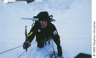 Tim Macartney-Snape climbing south face of Cerro Sarmiento, 1995.