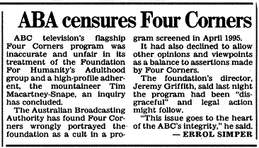The Australian: ABA Censures Four Corners 