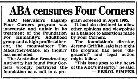 ABA censures Four Corners, The Australian’s article on the ABA ruling, 1998