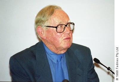 Professor Charles Birch speaking at the WTM’s 1998 Website Launch