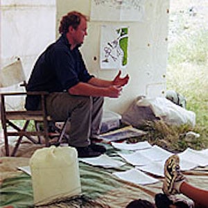 Anthony Landahl discussing the human condition at a bush camp  in central-west New South Wales.