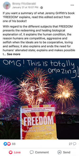 Facebook Group post by Brony FitzGerald with ‘FREEDOM’ and fireworks