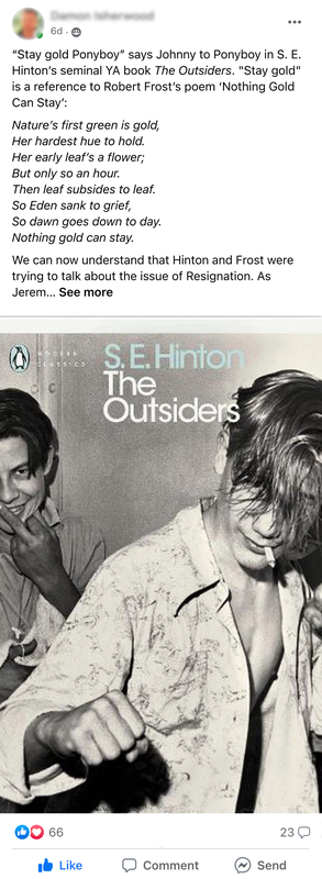 Facebook Group post by Damon Isherwood featuring The OUtsiders
