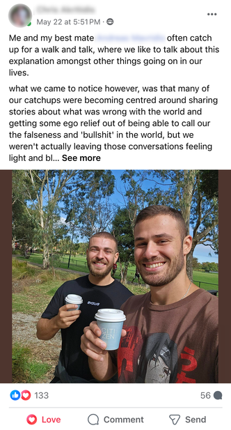 Facebook Post by Chris Akritidis featuring a photo of himself and a friend holding coffee cups