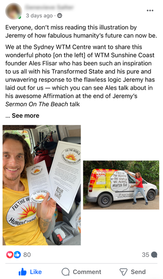 Facebook Post by Genevieve Salter featuring photographs of WTM member Ales Flisar