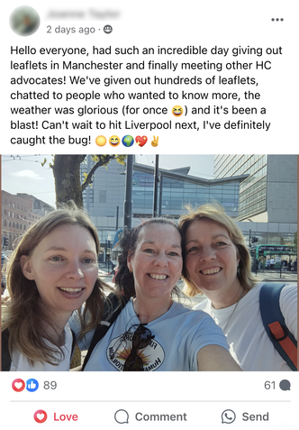 Facebook Post by Joanne Taylor featuring a photograph of herself with WTM members Claire Rickie & Yvonne Hayes