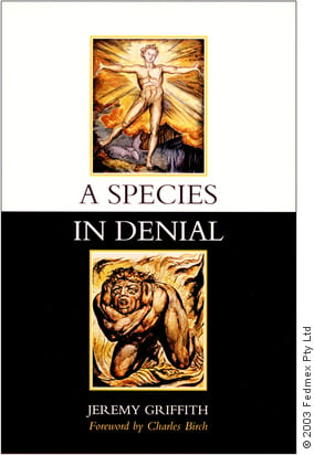 Cover of the book ‘A Species In Denial’ with details of Albion Arose and Cringing in Terror on a black and white background.