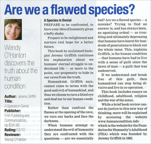 'Are We A Flawed Species?' Wendy O'Hanlon Noosa Times 4 July 2003