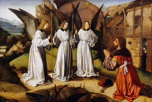 ‘Abraham and the Three Angels’ by Josse Lieferinxe, c. 1500