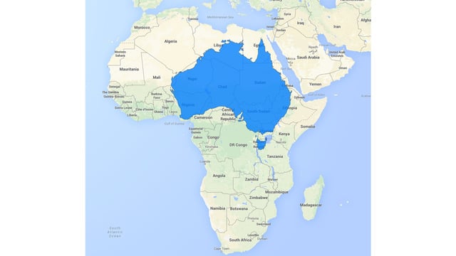 Size of Africa compared to Australia