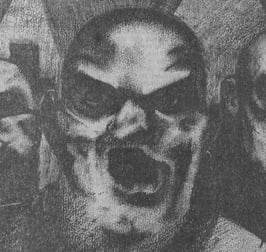 Image of the head of an angry psychotic man drawn by Ireland