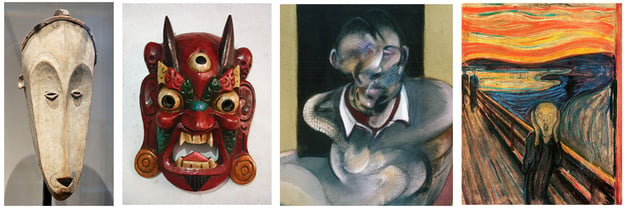 Image of Fang mask, Bhairav mask, Bacon painting, Munch painting