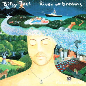 Illustration of Billy Joel asleeep with a river running through his head on the cover of his 1993 ‘River of Dreams’ album