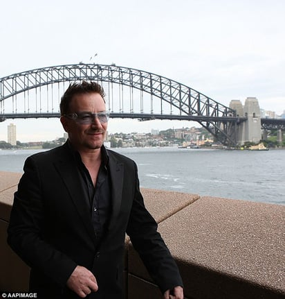 Bono in front of Sydney Harbour Bridge