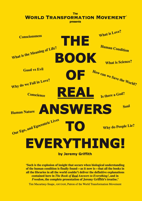 The Book of Answers cover - publication by Jeremy Griffith freely available from the World Transformation Movement