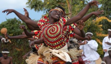 Man performing Buganda cultural dance