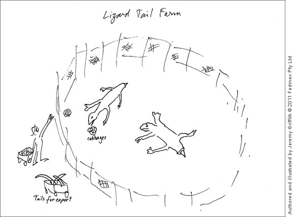 Drawing by Jeremy Griffith of Lizard Tail Farm
