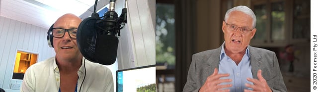An image of Craig Conway in radio studio conducting ‘THE Interview’, alongside an image of Jeremy Griffith in Australia during ‘THE Interview’