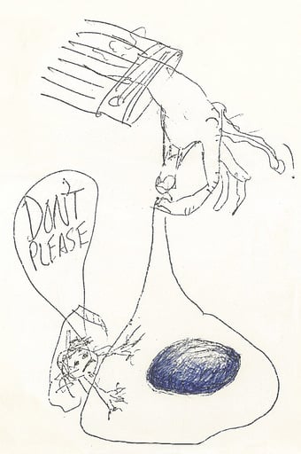 Drawing by Jeremy Griffith of don’t please take the egg