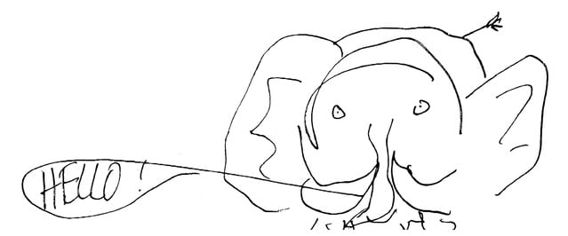 Drawing by Jeremy Griffith of a elephant saying hello