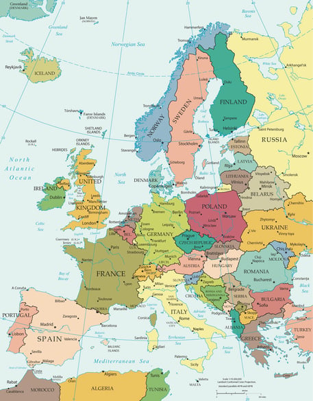 Map of Europe showing different countries