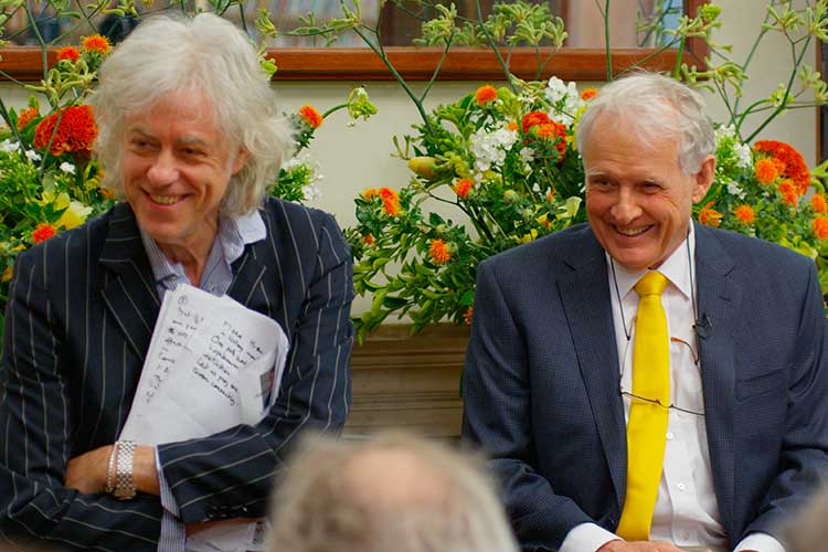 Sir Bob Geldof with author Jeremy Griffith at the book launch of FREEDOM - World Transformation Movement UK