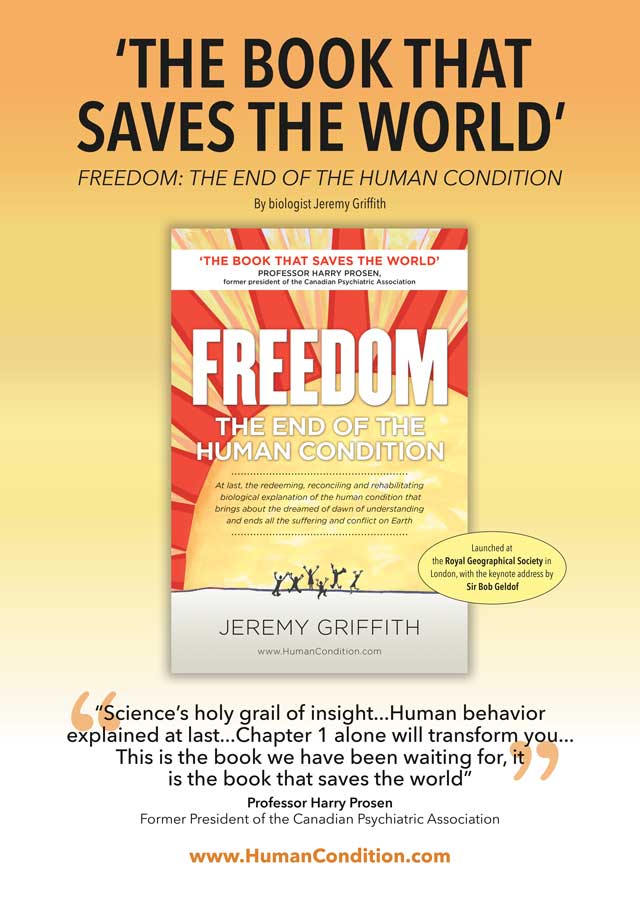 FREEDOM promotional poster showing book cover and heading 'The Book That Saves The World'