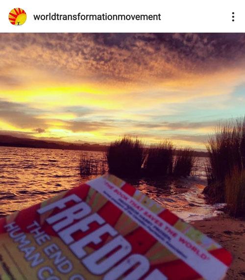 Instagram post of the book FREEDOM in Seventeen Seventy with sunrise in the background