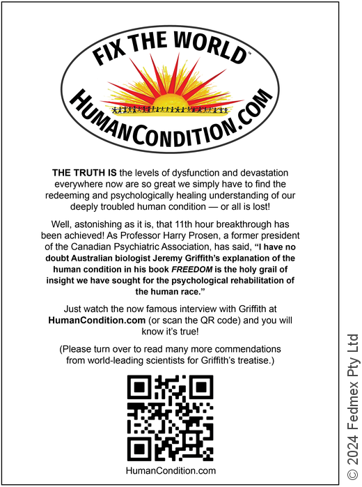 Promotional flyer ‘FIX THE WORLD Human Condition dot com’