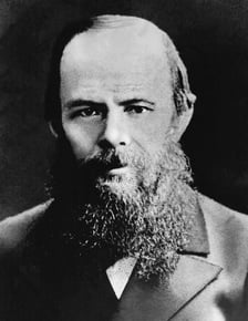 Black and white portrait of Russian novelist Fyodor Dostoevsky