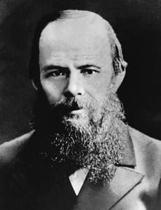 Black and white portrait photograph of Russian novelist Fyodor Dostoevsky
