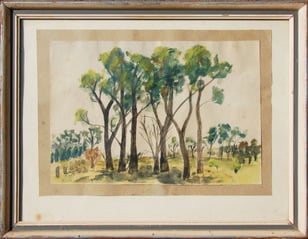Jeremy Griffith’s water colour of the golf course behind Cuthbertson House at Geeling Grammar School, 1963.