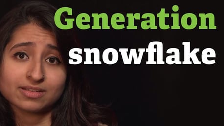An insecure and anxious looking young woman with the text ‘Generation snowflake’