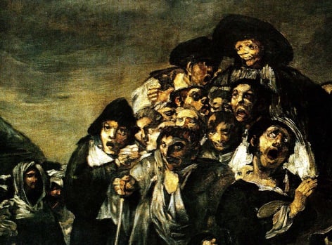 ‘The Pilgrimage of St. Isidro’ by Francisco Goya, 1821-23, a horrible scence of dark and demonic madmen and hysterics.