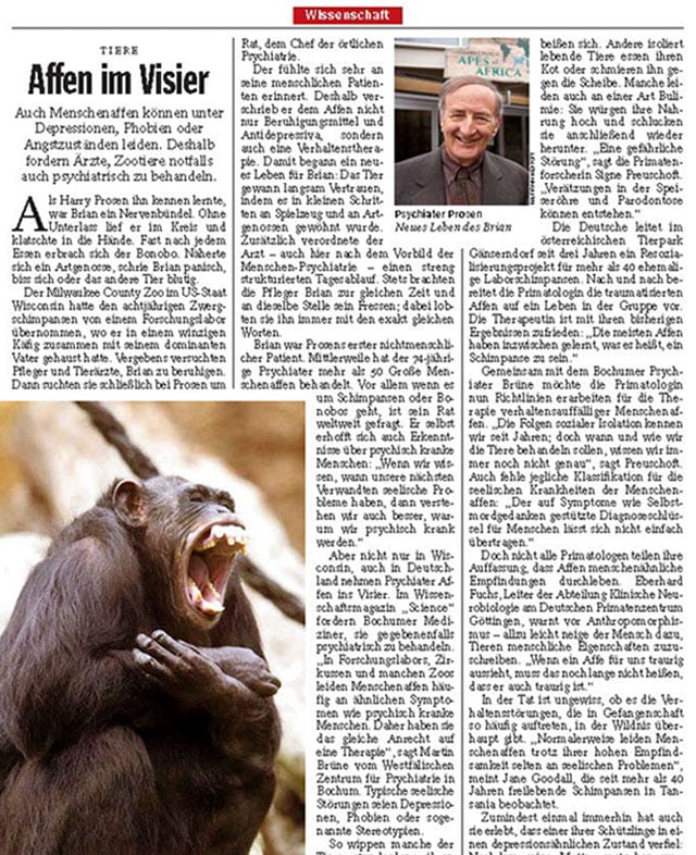Der Spiegel article about Professor Harry Prosen and Brian the bonobo