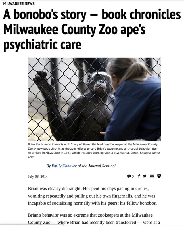 Milwaukee Sentinel article about Harry Prosen and Brian the bonobo