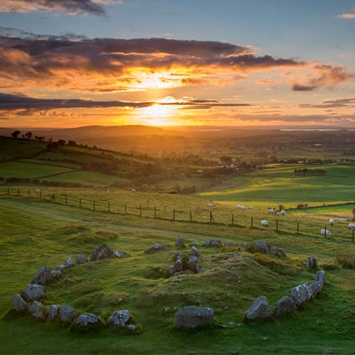 Countryside of Ireland at sunrise