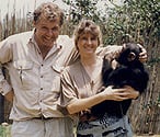 Jeremy with Dr Susanne Abildgaard and common chimp at Jane Goodall’s Chimpanzee Rehabilitation Centre in Burundi