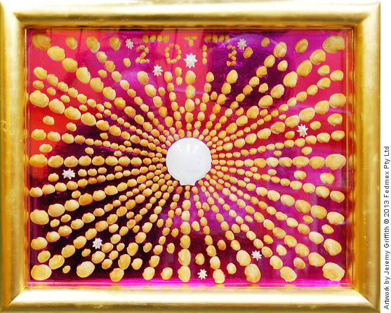 Artwork by Jeremy Griffith using golden cockle shells