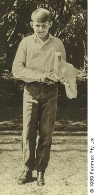 Photograph of Jeremy Griffith aged 13 with his pet cockatoo (1959)