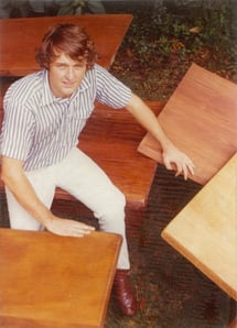 Jeremy with the first Griffith Tablecraft tables he made, February 1973.