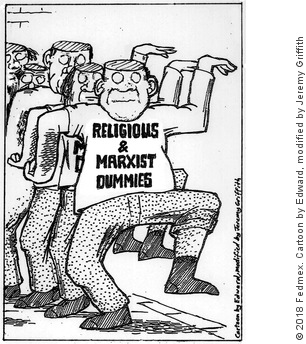 Jeremy Griffith’s black and white cartoon of Marxist dummies