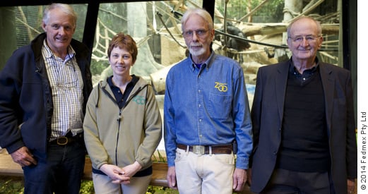 Jeremy Griffith with the curator’s of primates and small mammals at the Milwaukee County Zoo, Trish Khan and Dr Jan Rafert, and Professor Harry Prosen