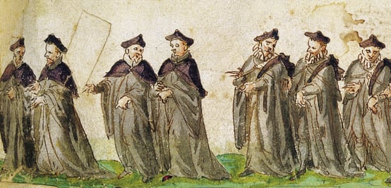 Painting of scholars parading in a line