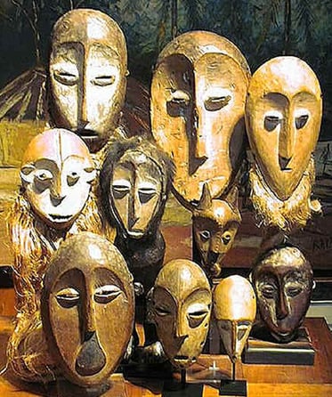 Lega Bwami masks, Congo, Africa, c.1915-1945. Collection of David Norden, Belgium, 1993