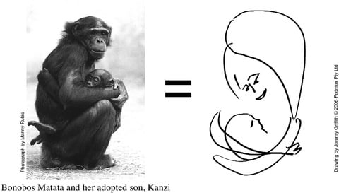 Bonobo Matata and her adopted son, Kanzi, and Jeremy’s drawing of Madonna and child