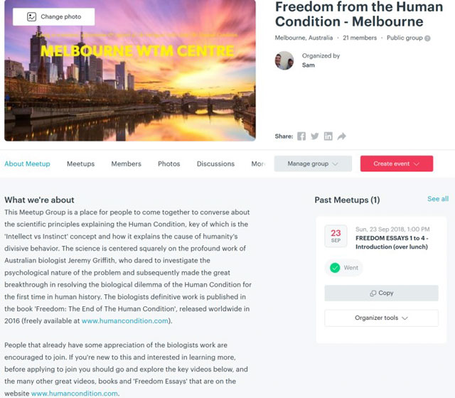 Screenshot of World Transformation Movement Melbourne Meetup page