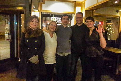 Mette, Ulrik, Eva, Sandra and Olof in a restaurant