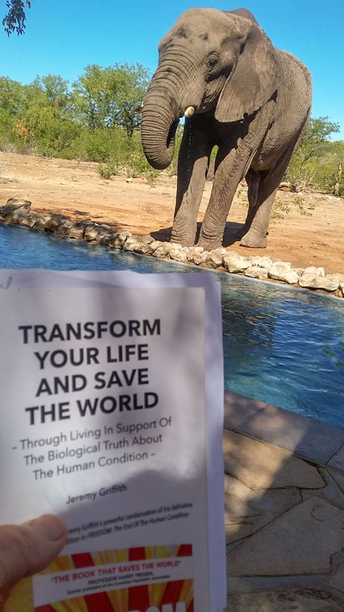 Transform Your Life book in front of an elephant