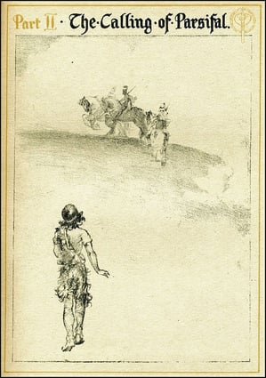 A young man approaches men on horses depicting The Calling of Parsifal